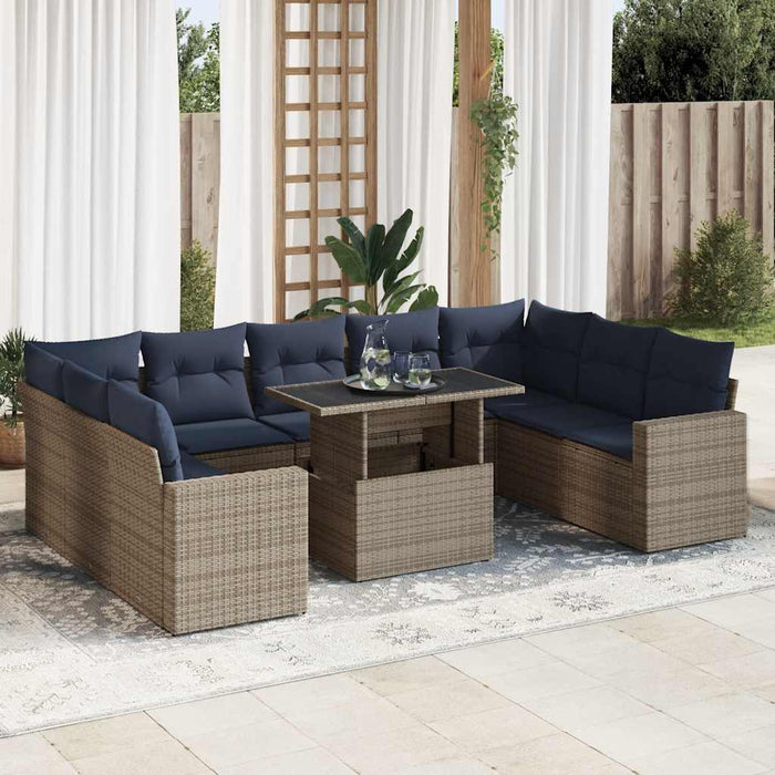 Set mobilier de grădină cu perne, 10 piese, gri, poliratan - WALTI WALTI