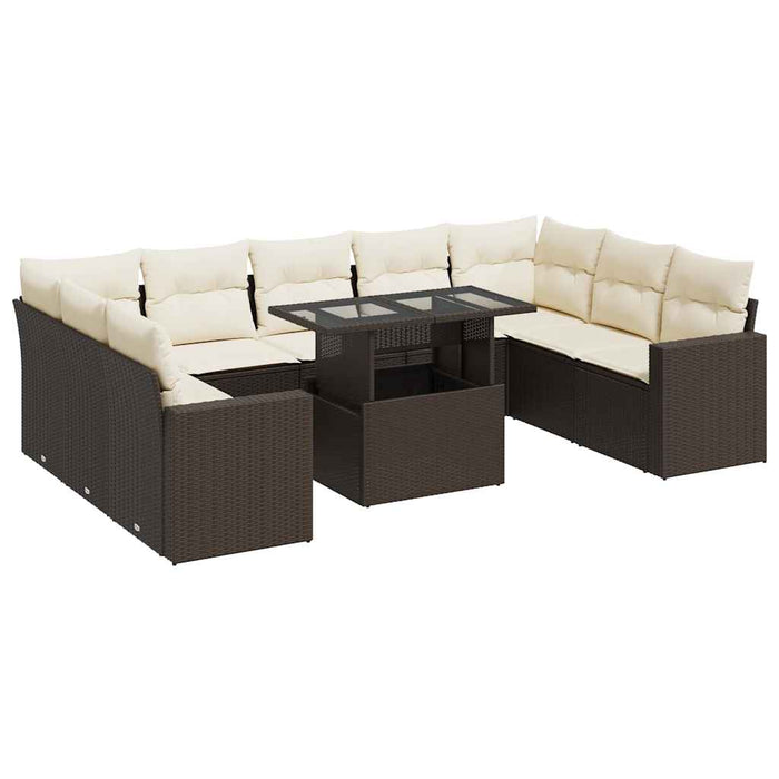 Set canapele de grădină cu perne, 10 piese, maro, poliratan WALTI