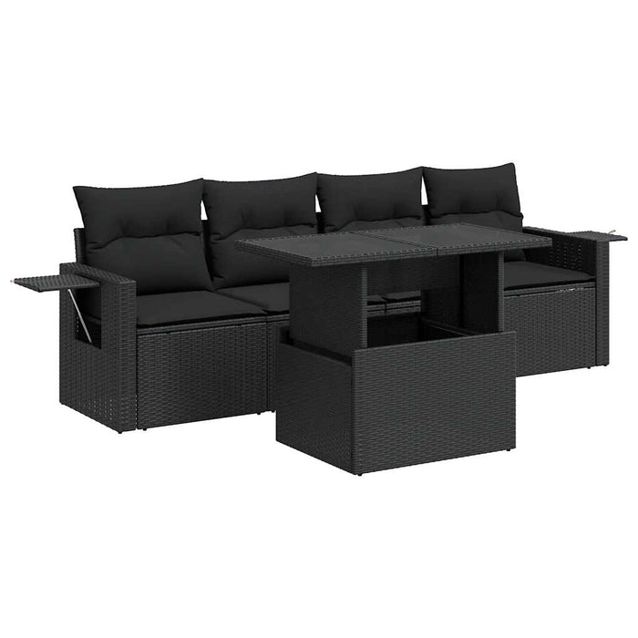 Set mobilier de grădină cu perne, 5 piese, negru, poliratan - WALTI WALTI
