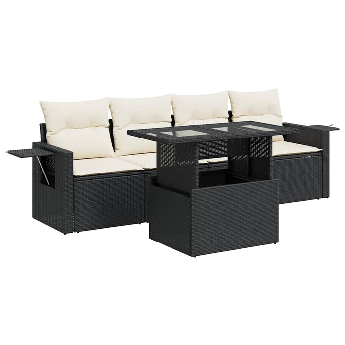 Set mobilier de grădină cu perne, 5 piese, negru, poliratan - WALTI WALTI