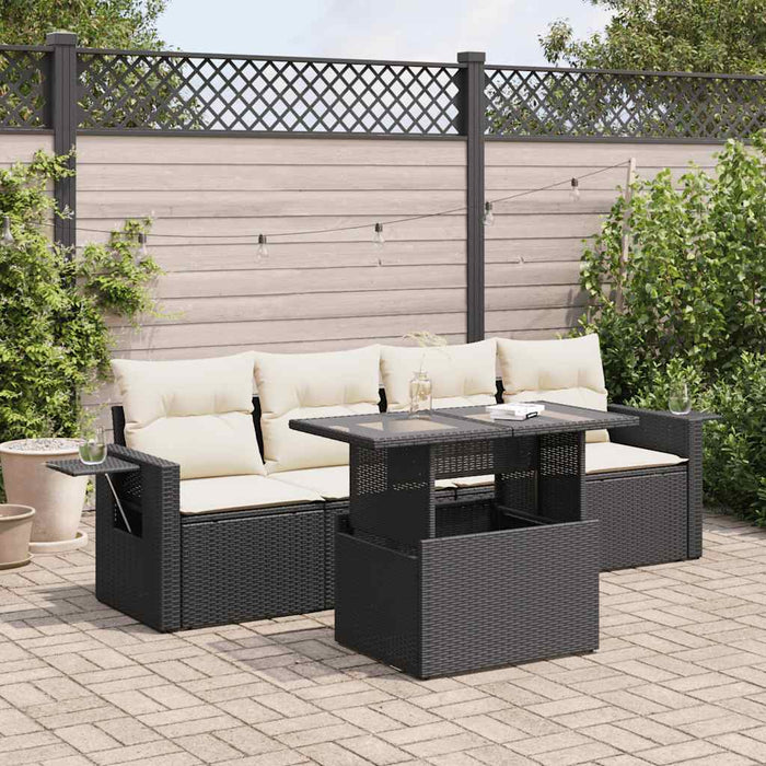 Set mobilier de grădină cu perne, 5 piese, negru, poliratan - WALTI WALTI