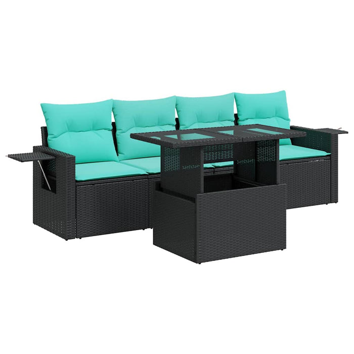 Set canapele de grădină cu perne, 5 piese, negru, poliratan WALTI