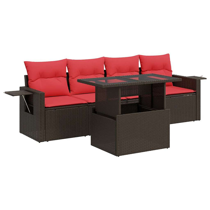 Set canapea de grădină cu perne, 5 piese, poliratan/lemn acacia - WALTI WALTI