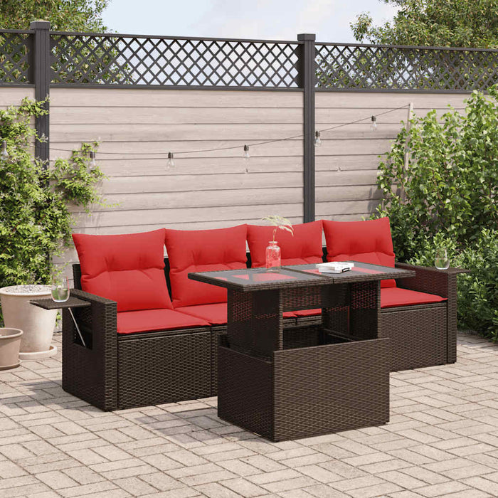Set canapea de grădină cu perne, 5 piese, poliratan/lemn acacia - WALTI WALTI
