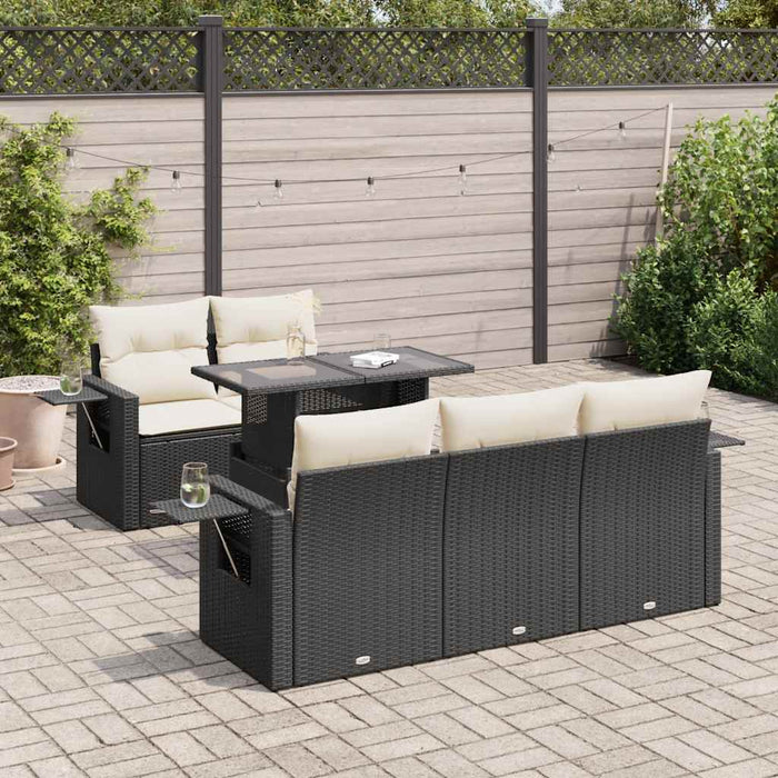 Set mobilier de grădină cu perne, 6 piese, negru, poliratan - WALTI WALTI