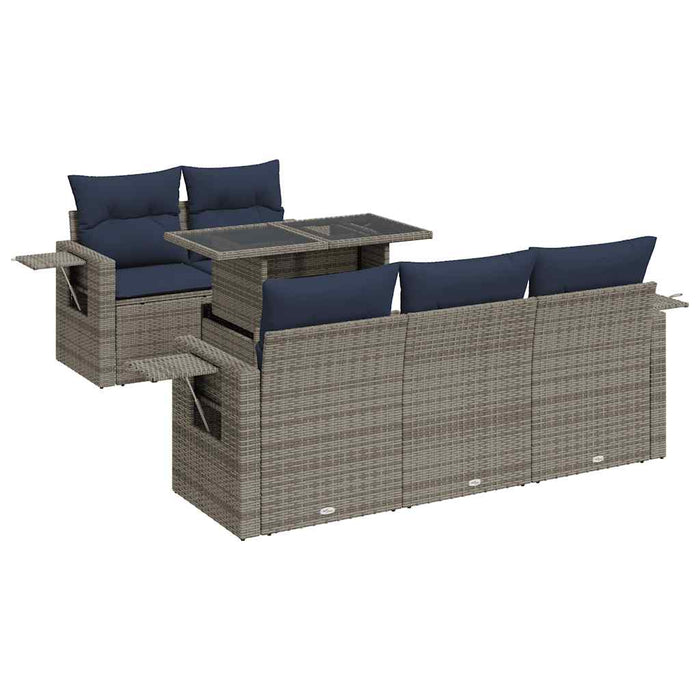 Set mobilier grădină perne 6 piese negru poliratan/lemn acacia - WALTI WALTI