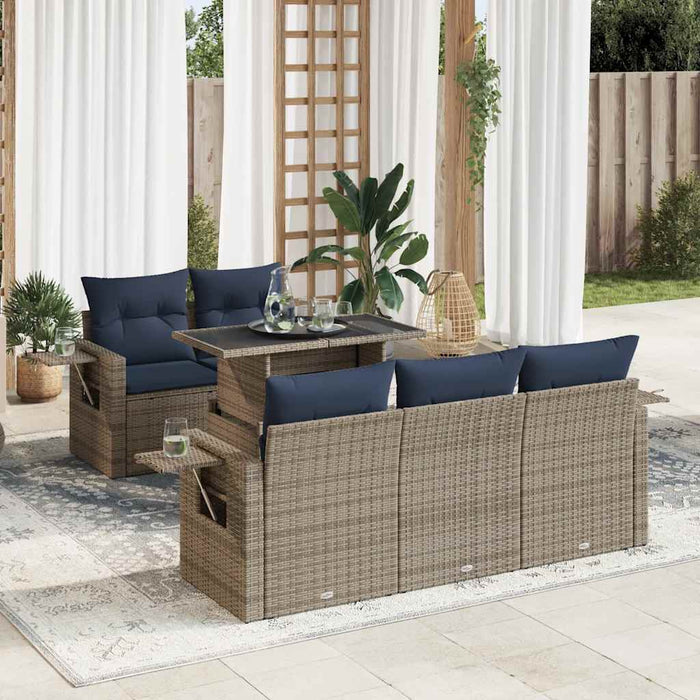 Set mobilier grădină perne 6 piese negru poliratan/lemn acacia - WALTI WALTI