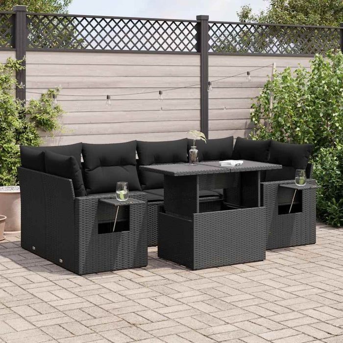 Set canapele de grădină cu perne, 7 piese, negru, poliratan - WALTI WALTI
