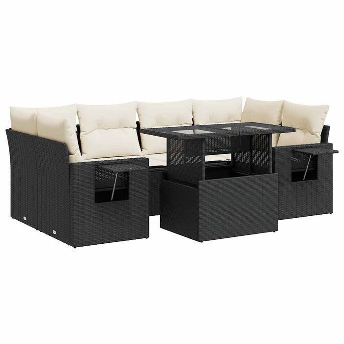 Set canapele de grădină cu perne, 7 piese, negru, poliratan - WALTI WALTI