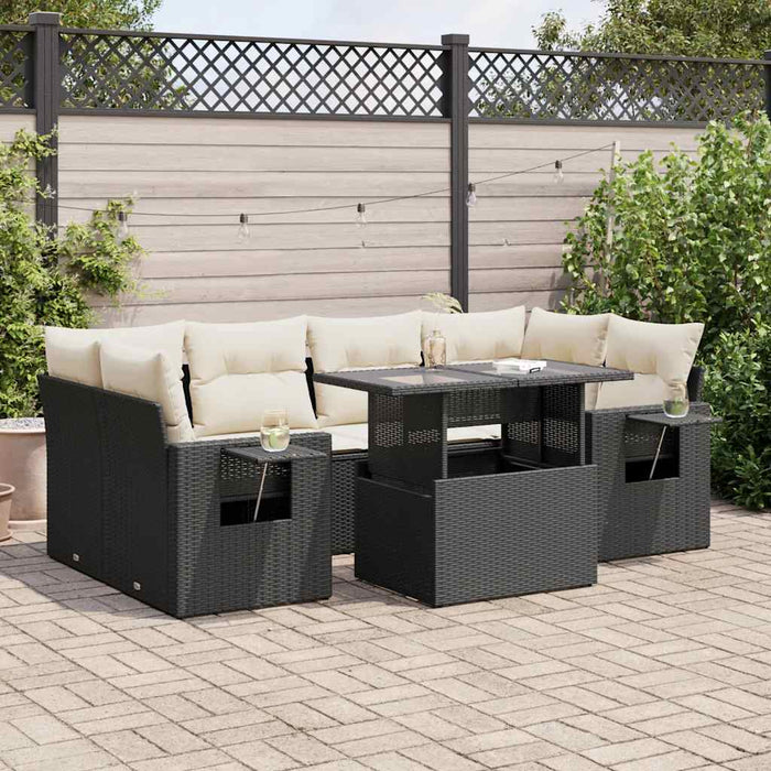 Set canapele de grădină cu perne, 7 piese, negru, poliratan - WALTI WALTI