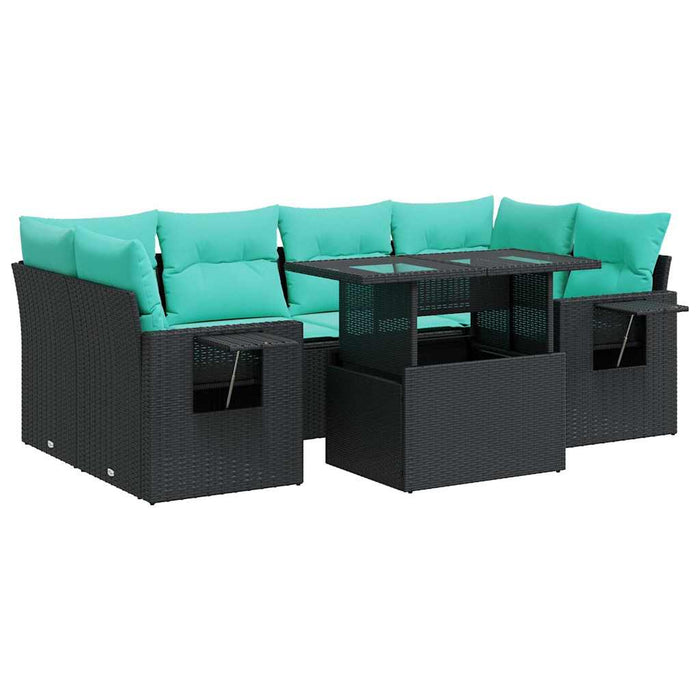 Set canapele de grădină cu perne, 7 piese, negru, poliratan - WALTI WALTI
