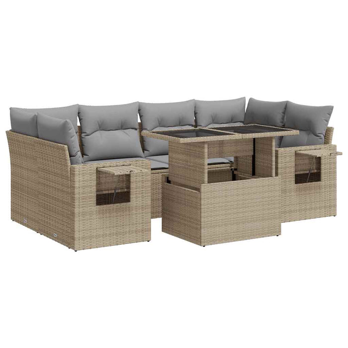 Set canapele de grădină, 7 piese, cu perne, bej, poliratan WALTI