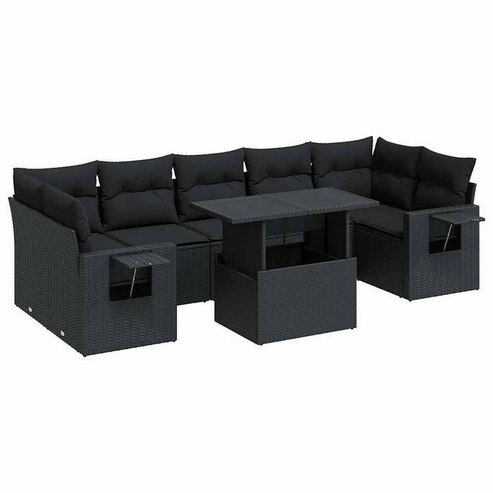 Set mobilier de grădină cu perne, 8 piese, negru, poliratan WALTI