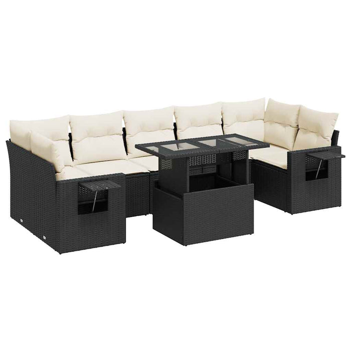 Set mobilier de grădină cu perne, 8 piese, negru, poliratan - WALTI WALTI