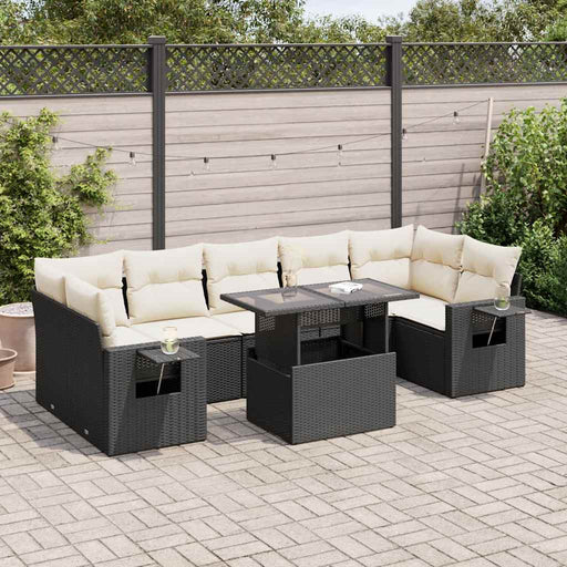 Set mobilier de grădină cu perne, 8 piese, negru, poliratan - WALTI WALTI