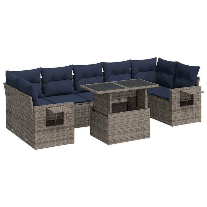 Set mobilier grădină perne 8 piese gri, poliratan/lemn acacia WALTI
