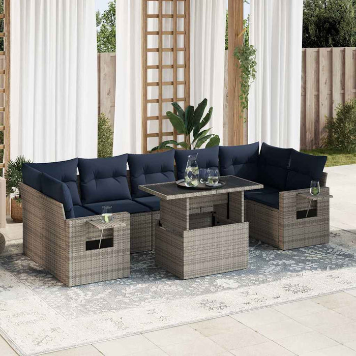 Set mobilier grădină perne 8 piese gri, poliratan/lemn acacia WALTI