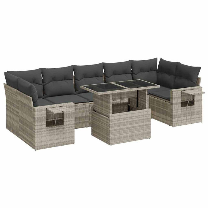 Set mobilier de grădină cu perne, 8 piese gri deschis poliratan - WALTI WALTI