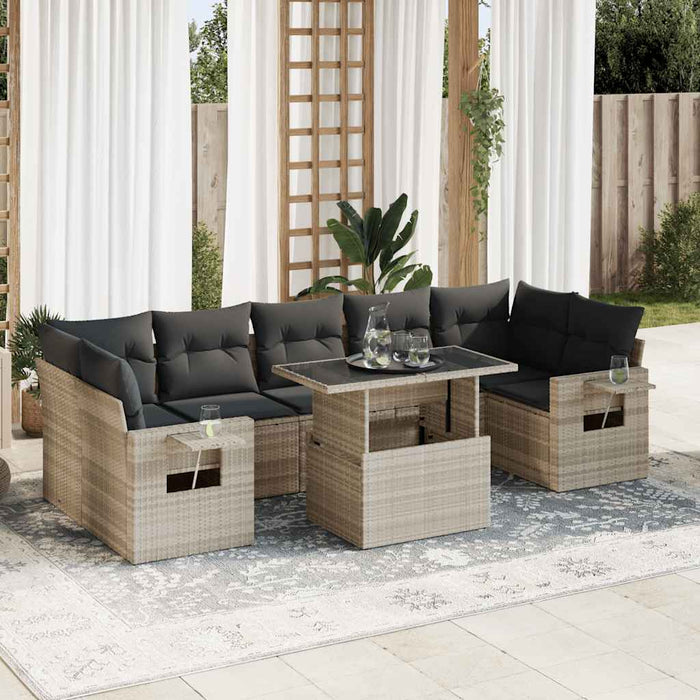 Set mobilier de grădină cu perne, 8 piese gri deschis poliratan - WALTI WALTI