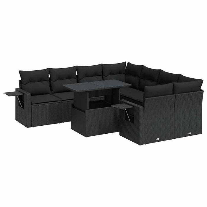 Set mobilier de grădină cu perne, 9 piese, negru, poliratan - WALTI WALTI