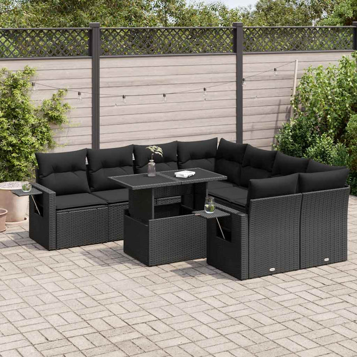 Set mobilier de grădină cu perne, 9 piese, negru, poliratan - WALTI WALTI