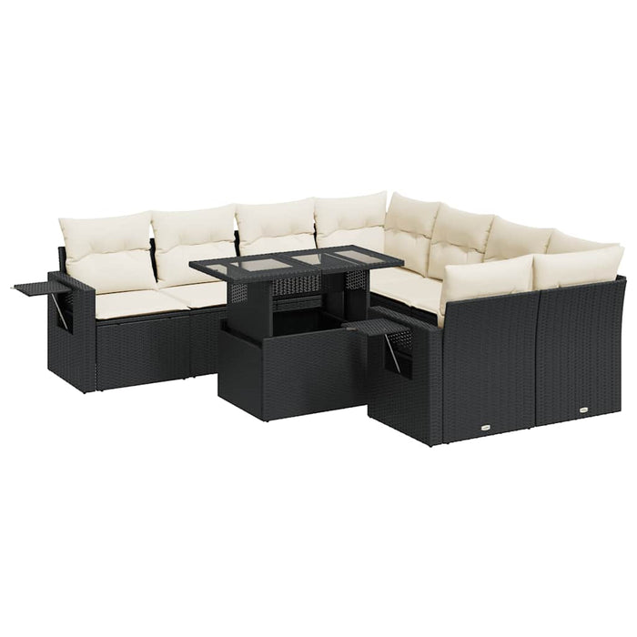 Set mobilier de grădină cu perne, 9 piese, negru, poliratan - WALTI WALTI