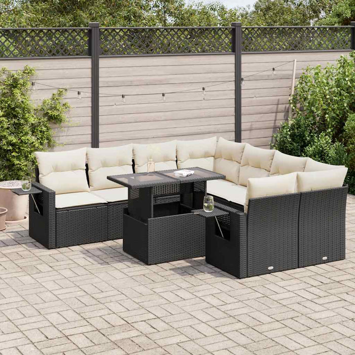 Set mobilier de grădină cu perne, 9 piese, negru, poliratan - WALTI WALTI