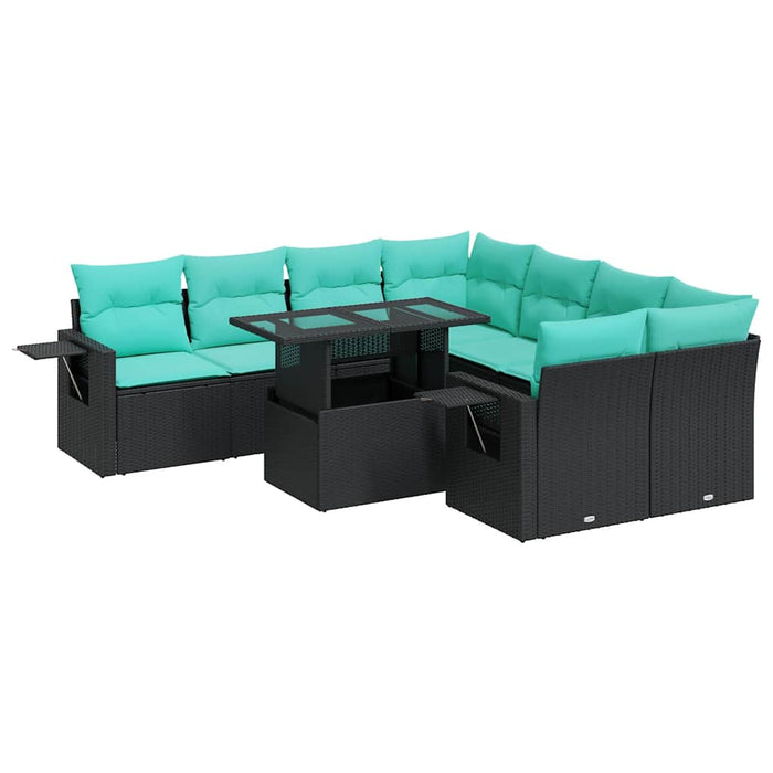 Set canapele de grădină cu perne, 9 piese, negru, poliratan - WALTI WALTI