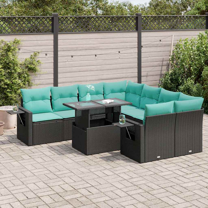 Set canapele de grădină cu perne, 9 piese, negru, poliratan - WALTI WALTI