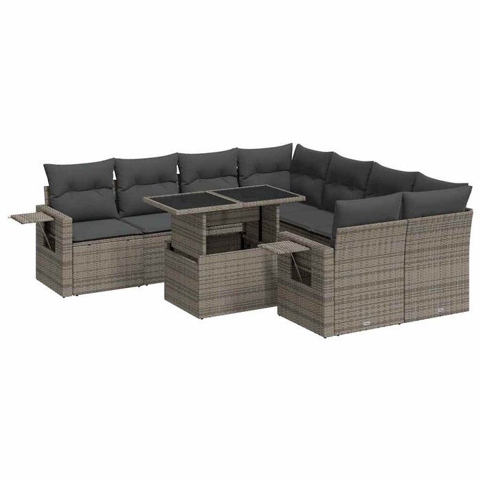Set canapele de grădină, 9 piese, cu perne, gri, poliratan - WALTI WALTI