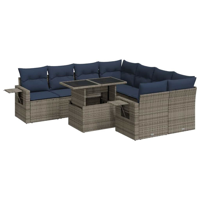 Set mobilier grădină perne 9 piese negru poliratan/lemn acacia - WALTI WALTI