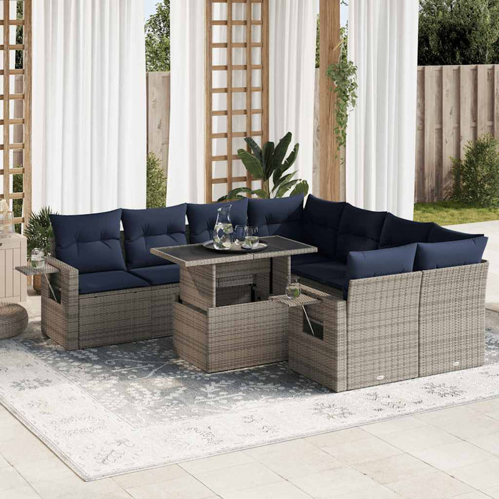 Set mobilier grădină perne 9 piese negru poliratan/lemn acacia - WALTI WALTI