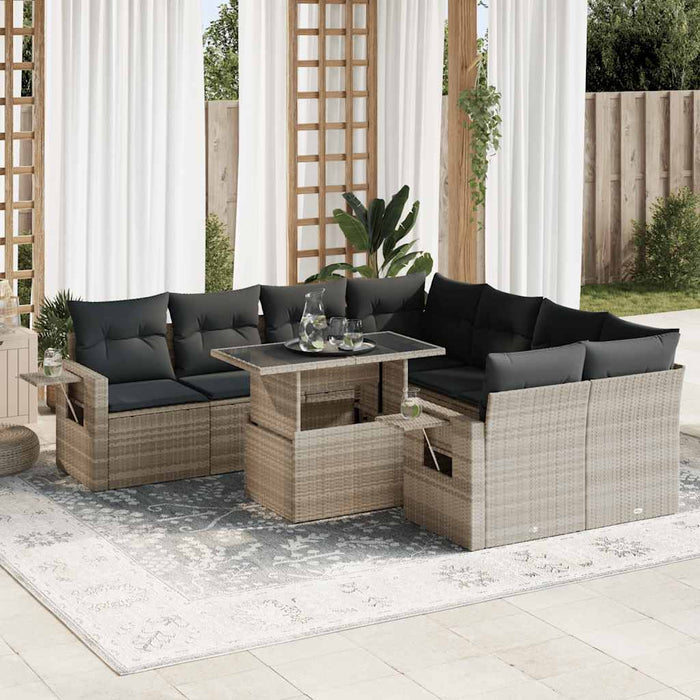 Set canapele de grădină cu perne, 9 piese gri deschis poliratan - WALTI WALTI
