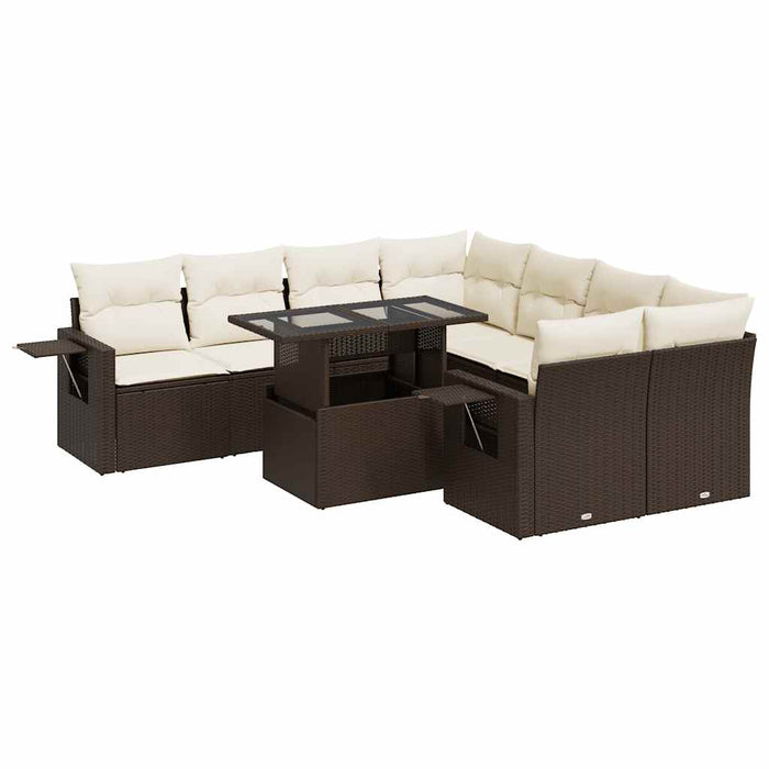 Set canapele de grădină cu perne, 9 piese, maro, poliratan WALTI
