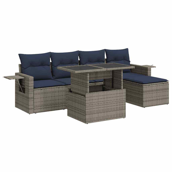 Set mobilier grădină perne 6 piese negru poliratan/lemn acacia - WALTI WALTI