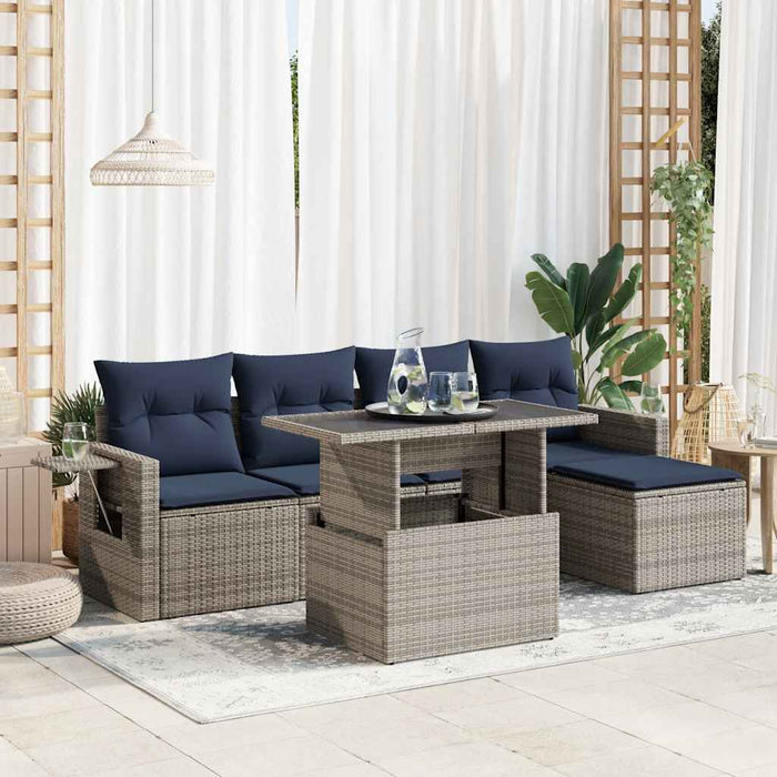 Set mobilier grădină perne 6 piese negru poliratan/lemn acacia - WALTI WALTI