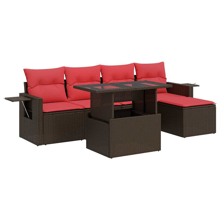 Set mobilier grădină cu perne 6 piese maro poliratan/lemn acacia - WALTI WALTI