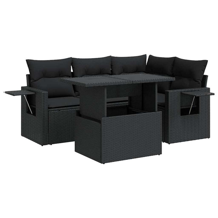 Set mobilier de grădină cu perne, 5 piese, negru, poliratan - WALTI WALTI