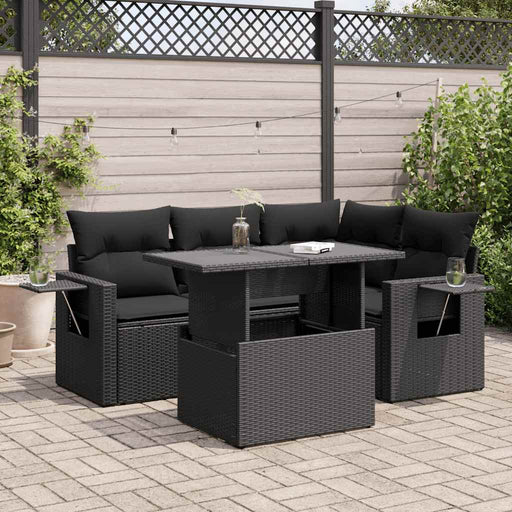 Set mobilier de grădină cu perne, 5 piese, negru, poliratan - WALTI WALTI