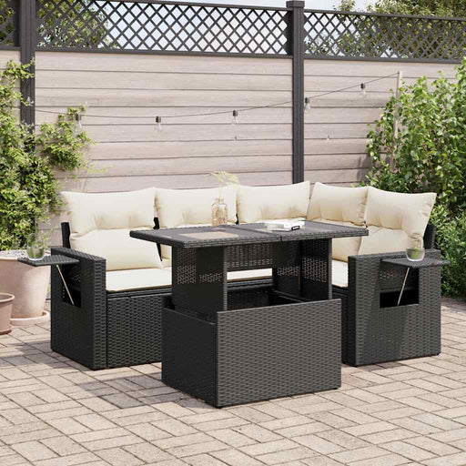 Set mobilier de grădină cu perne, 5 piese, negru, poliratan - WALTI WALTI