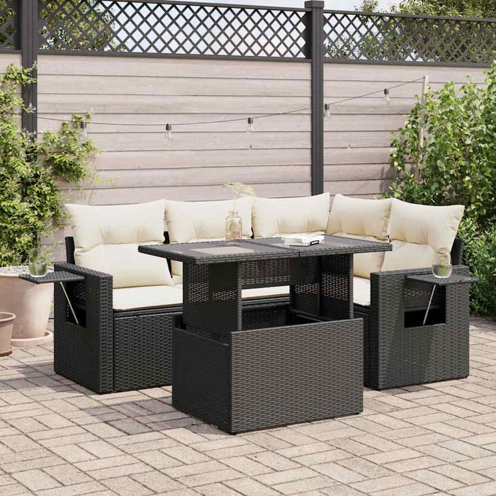 Set mobilier de grădină cu perne, 5 piese, negru, poliratan - WALTI WALTI