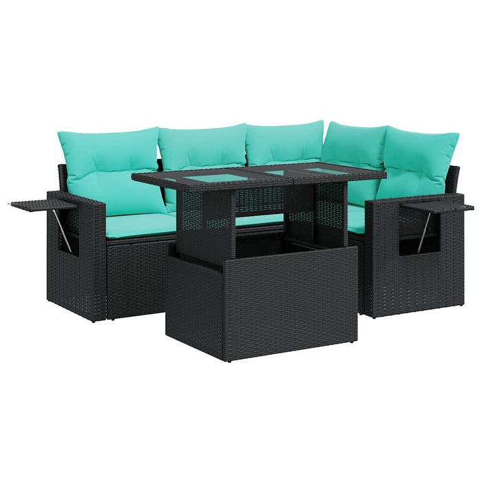 Set canapele de grădină cu perne, 5 piese, negru, poliratan WALTI