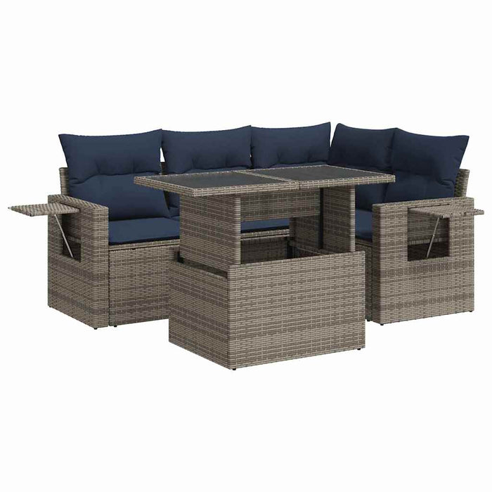 Set mobilier de grădină cu perne, 5 piese,poliratan/lemn acacia WALTI