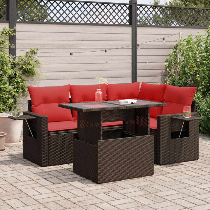 Set canapea de grădină cu perne, 5 piese, poliratan/lemn acacia - WALTI WALTI