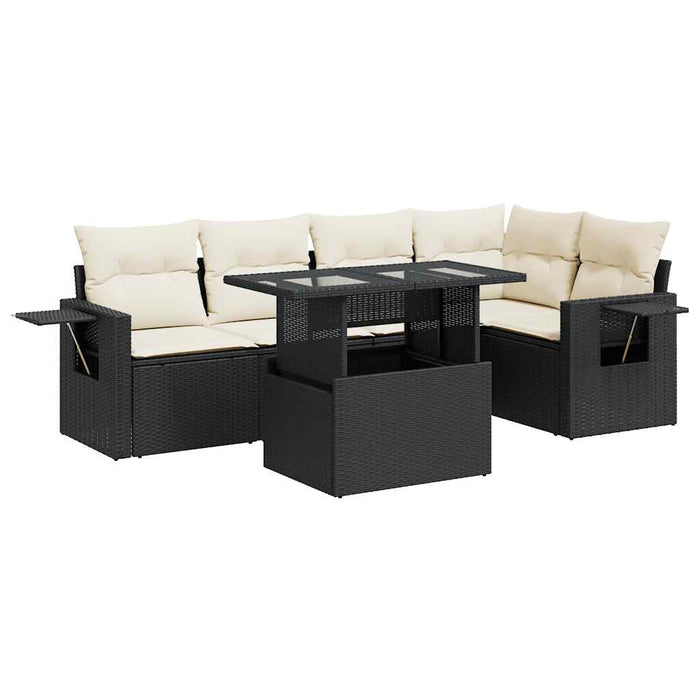 Set mobilier de grădină cu perne, 6 piese, negru, poliratan WALTI
