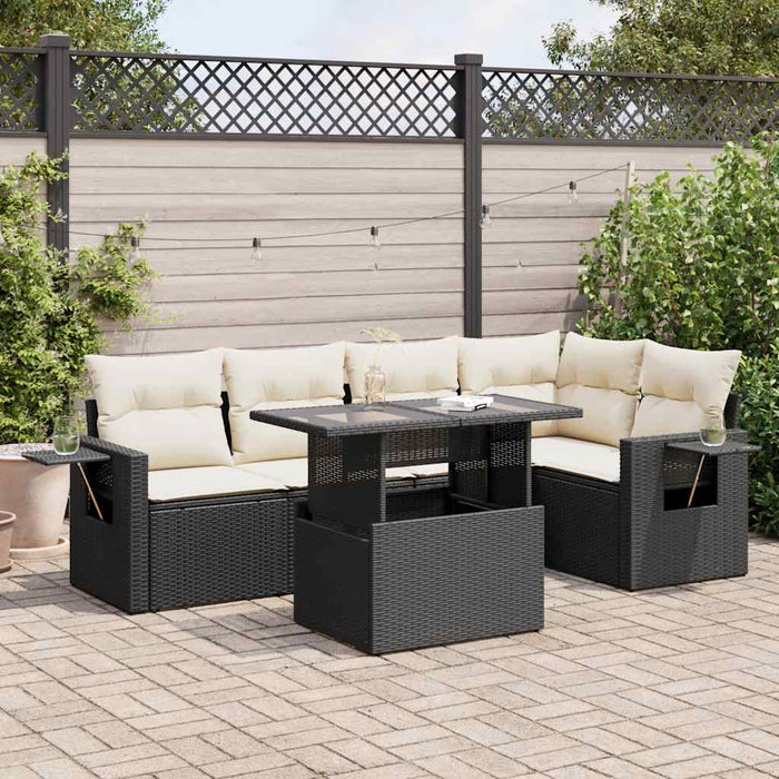 Set mobilier de grădină cu perne, 6 piese, negru, poliratan WALTI