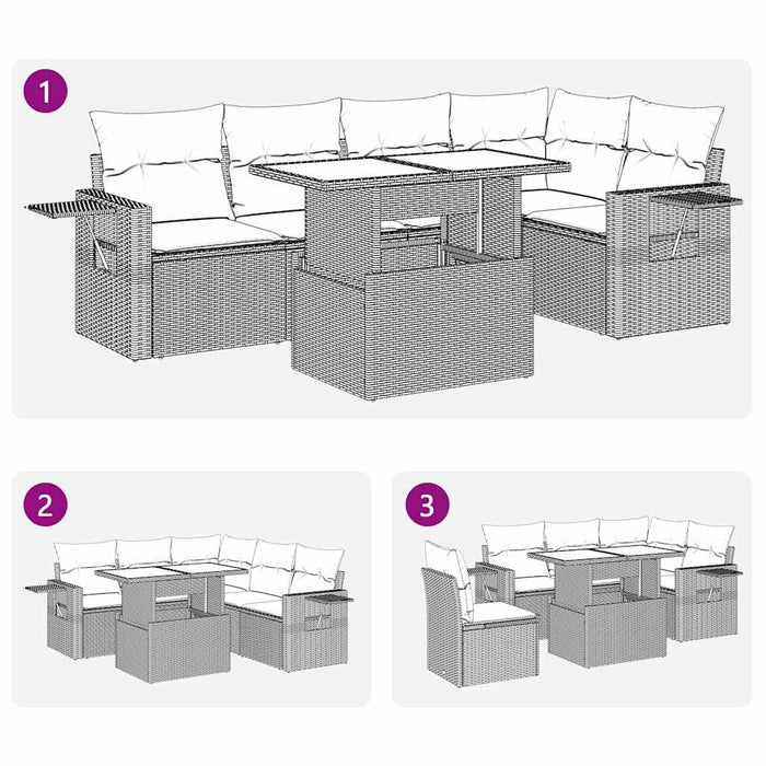 Set mobilier grădină perne 6 piese negru poliratan/lemn acacia - WALTI WALTI
