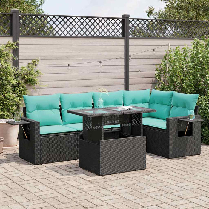 Set mobilier grădină perne 6 piese negru poliratan/lemn acacia - WALTI WALTI
