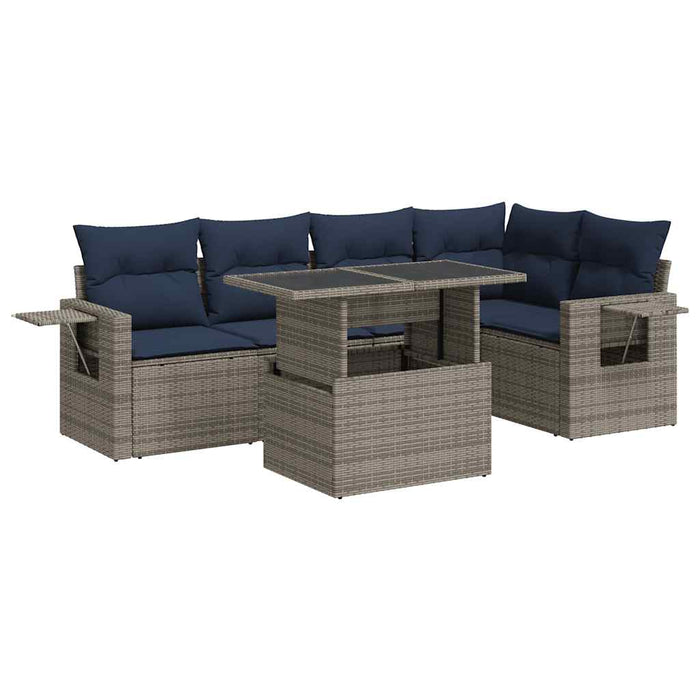 Set mobilier grădină cu perne 6 piese gri poliratan/lemn acacia - WALTI WALTI