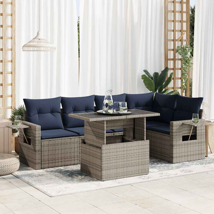 Set mobilier grădină cu perne 6 piese gri poliratan/lemn acacia - WALTI WALTI